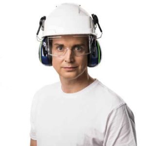 Moldex 6140 MX-7 Helmet Mounted Ear Muffs attached to helmet