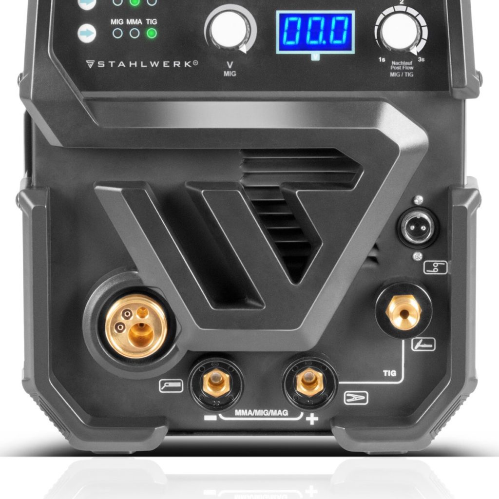 STAHLWERK Welding Machine 3-in-1 Combination MTM-200 ST - Inverter with 200 A, TIG, MIG/MAG, MMA, Synergic Wire Feed, 4-Roll Drive, RF Ignition, Cored Wire, Suitable for Steel & Thin Sheet Metal