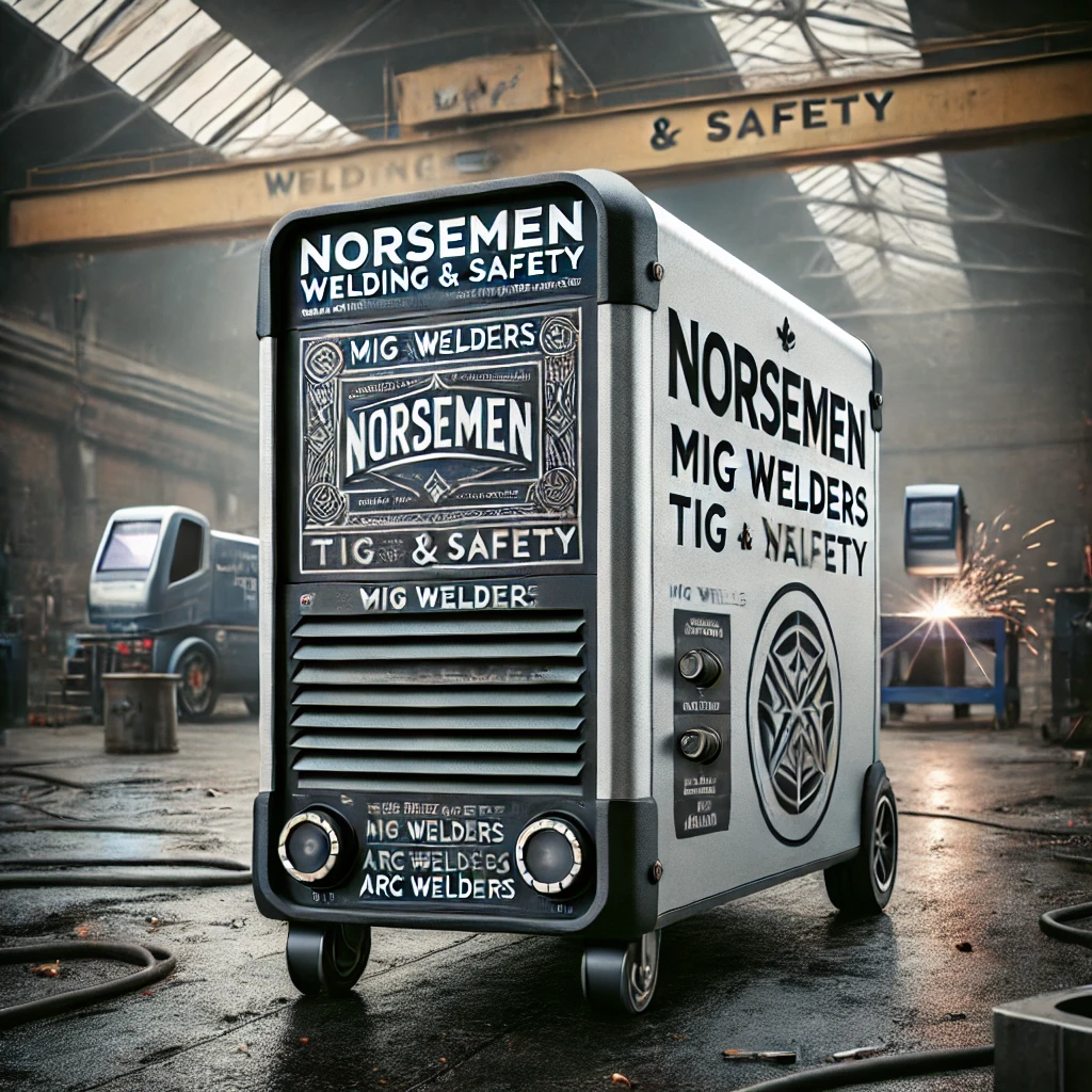 DALL%C2%B7E 2025 03 15 19.21.26 A high quality welding machine in an industrial setting in Belfast. The welding machine is branded with Norsemen Welding Safety and has a professi welding machine belfast